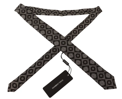 Dolce & Gabbana Black White Square Geometric Print Adjustable Accessory Tie In Black