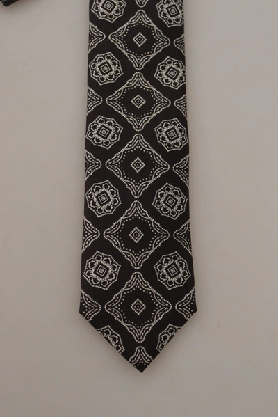 Dolce & Gabbana Black White Square Geometric Print Adjustable Accessory Tie In Black