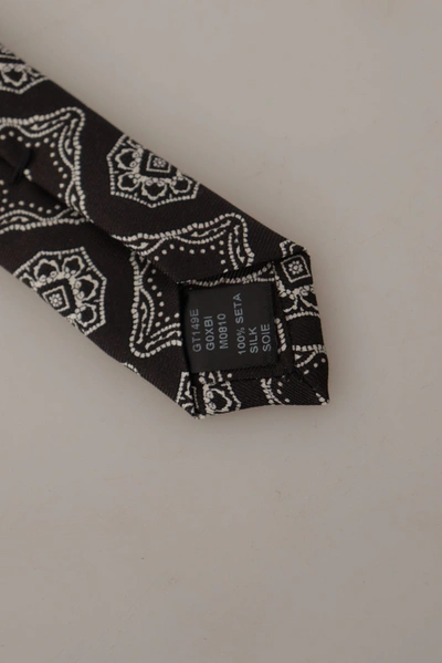 Dolce & Gabbana Black White Square Geometric Print Adjustable Accessory Tie In Black