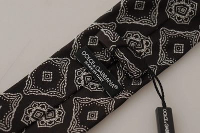 Dolce & Gabbana Black White Square Geometric Print Adjustable Accessory Tie In Black
