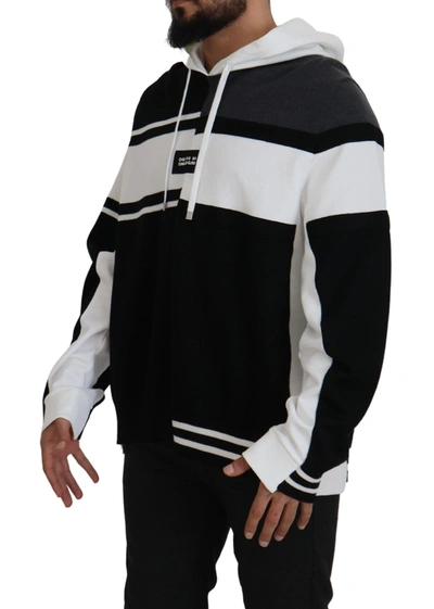 Shop Dolce & Gabbana Black White Wool Hooded Sweatshirt Men's Sweater