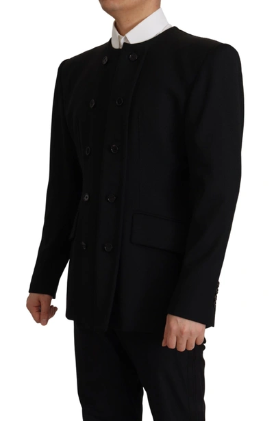 Shop Dolce & Gabbana Elegant Slim Fit Double Breasted Wool Men's Blazer In Black