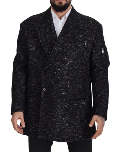 Dolce & Gabbana Black Wool Double Breasted Coat  Jacket In Black