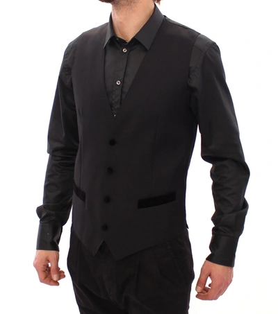 Shop Dolce & Gabbana Elegant Black Wool Formal Dress Men's Vest