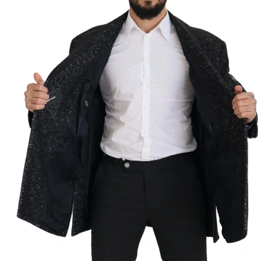 Shop Dolce & Gabbana Sleek Patterned Wool Double Breasted Men's Jacket In Black