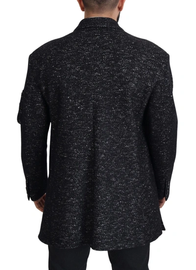 Shop Dolce & Gabbana Sleek Patterned Wool Double Breasted Men's Jacket In Black