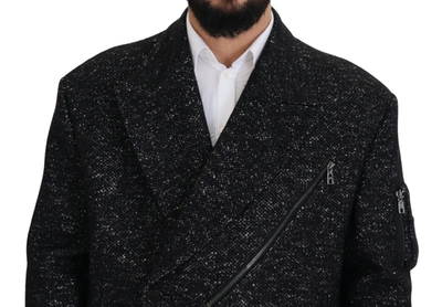 Shop Dolce & Gabbana Sleek Patterned Wool Double Breasted Men's Jacket In Black