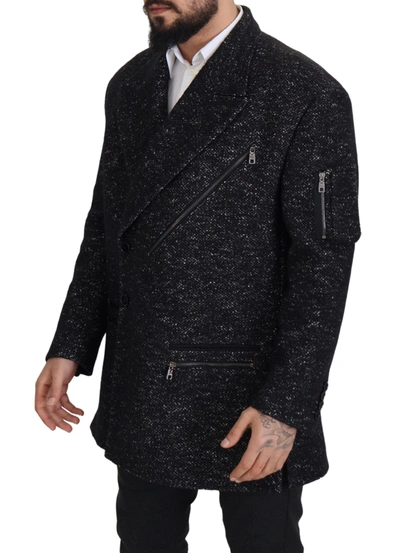 Shop Dolce & Gabbana Sleek Patterned Wool Double Breasted Men's Jacket In Black