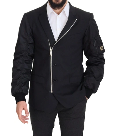 Dolce & Gabbana Black Wool Full Zip Long Sleeves Jacket In Black