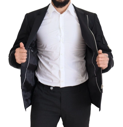Dolce & Gabbana Black Wool Full Zip Long Sleeves Jacket In Black