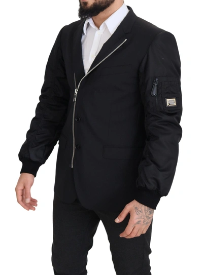 Dolce & Gabbana Black Wool Full Zip Long Sleeves Jacket In Black