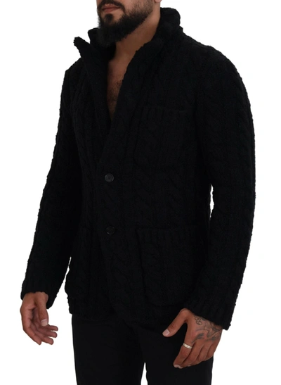 Dolce & Gabbana Black Wool Knit Button Cardigan Sweater In Black