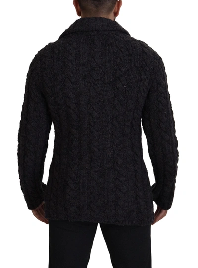Dolce & Gabbana Black Wool Knit Double Breasted Coat Jacket In Black
