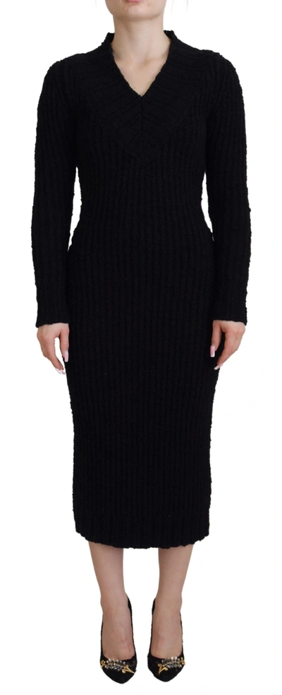 Shop Dolce & Gabbana Elegant Black Wool Blend Sweater Women's Dress