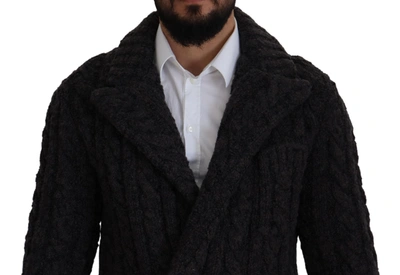 Dolce & Gabbana Black Wool Knit Double Breasted Coat Jacket In Black