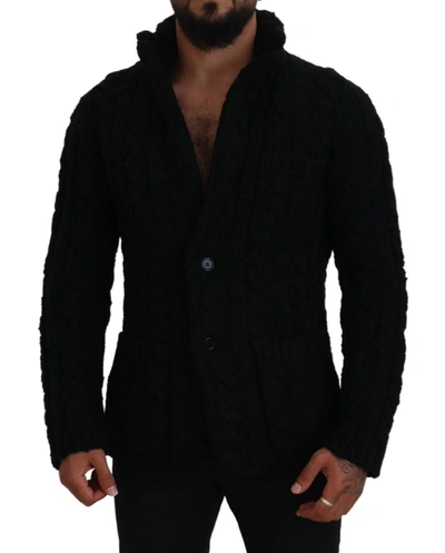 Dolce & Gabbana Black Wool Knit Button Cardigan Sweater In Black