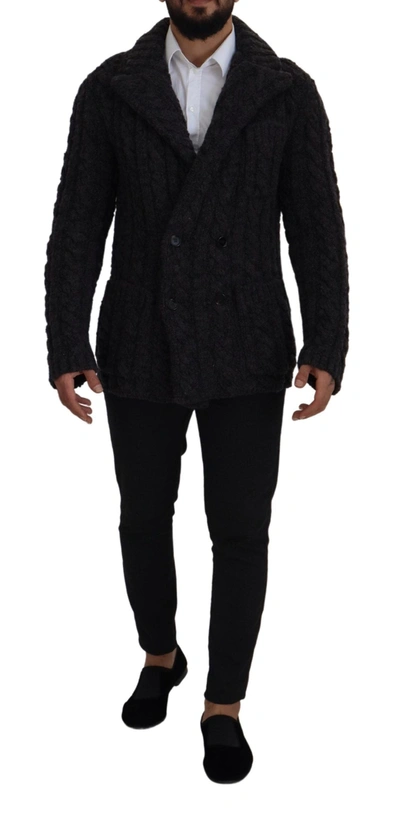 Dolce & Gabbana Black Wool Knit Double Breasted Coat Jacket In Black