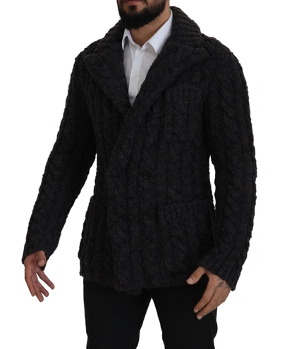 Dolce & Gabbana Black Wool Knit Double Breasted Coat Jacket In Black