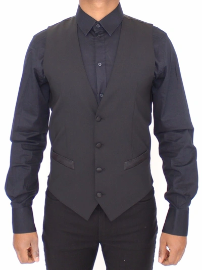 Shop Dolce & Gabbana Elegant Silk-wool Black Dress Men's Vest