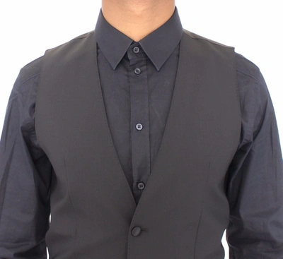 Shop Dolce & Gabbana Elegant Silk-wool Black Dress Men's Vest