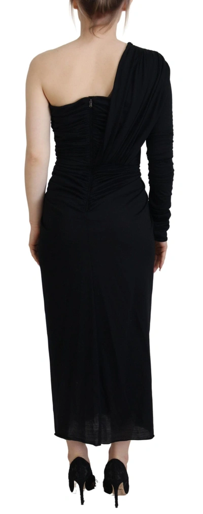 Shop Dolce & Gabbana Elegant Black Sheath Wrap Wool Women's Dress
