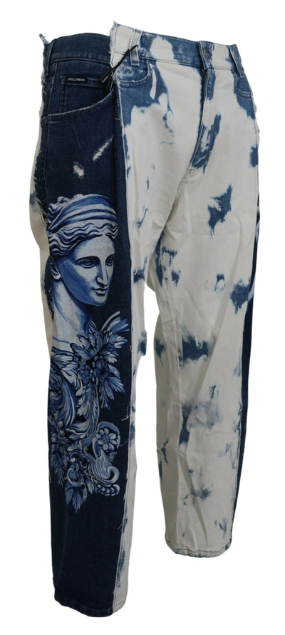 Shop Dolce & Gabbana Elegant Loose Fit Denim Pants With Unique Men's Print In Blue