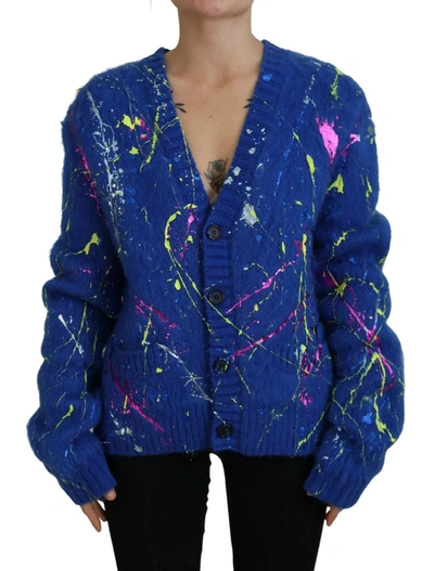 Shop Dolce & Gabbana Elegant Multicolor Splash Mohair Women's Cardigan In Blue