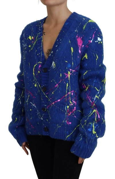 Shop Dolce & Gabbana Elegant Multicolor Splash Mohair Women's Cardigan In Blue