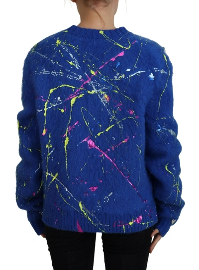 Dolce & Gabbana Blue Color Splash Mohair Cardigan  Sweater In Blue