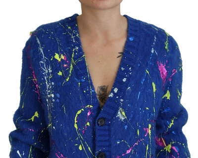 Dolce & Gabbana Blue Color Splash Mohair Cardigan  Sweater In Blue