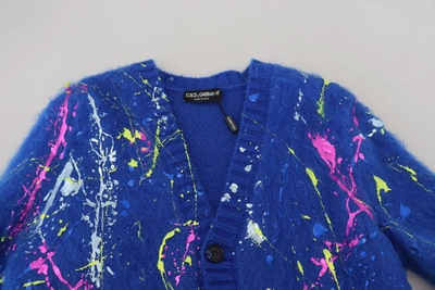 Dolce & Gabbana Blue Color Splash Mohair Cardigan  Sweater In Blue