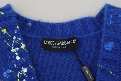 Dolce & Gabbana Blue Color Splash Mohair Cardigan  Sweater In Blue
