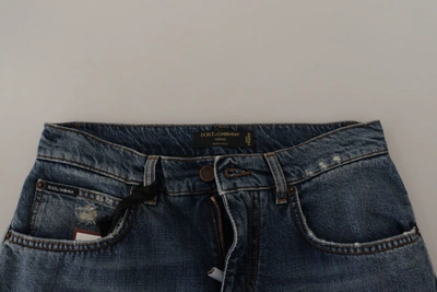 Dolce & Gabbana Blue Denim Baroque Heart Logo Patch Pants Jeans In Blue