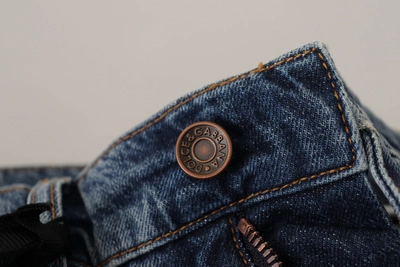 Dolce & Gabbana Blue Denim Baroque Heart Logo Patch Pants Jeans In Blue