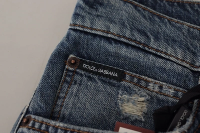 Dolce & Gabbana Blue Denim Baroque Heart Logo Patch Pants Jeans In Blue