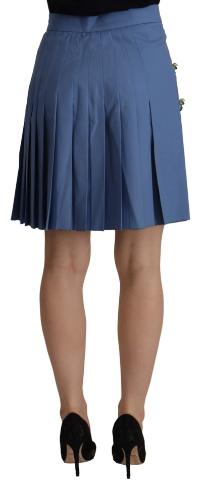 Dolce & Gabbana Blue Embellished Pleated Mini Skirt Wool In Blue