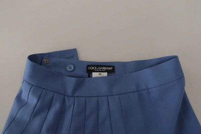 Dolce & Gabbana Blue Embellished Pleated Mini Skirt Wool In Blue