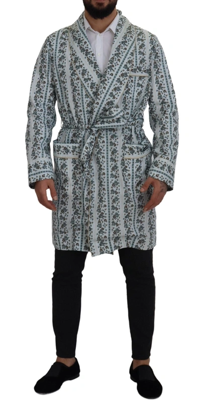 Shop Dolce & Gabbana Elegant Floral Cotton Jacket Men's Robe In Blue
