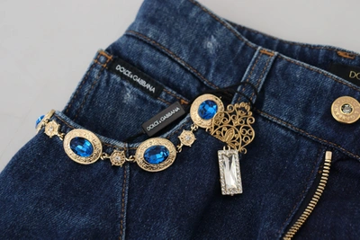 Shop Dolce & Gabbana Blue Embellished Straight Denim Cotton Women's Jeans