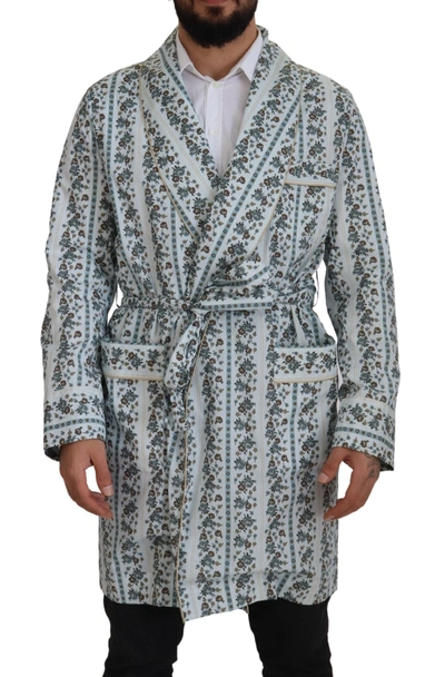 Shop Dolce & Gabbana Elegant Floral Cotton Jacket Men's Robe In Blue