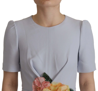 Dolce & Gabbana Blue Floral Applique Midi Viscose Dress In Blue