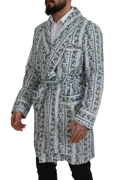 Shop Dolce & Gabbana Elegant Floral Cotton Jacket Men's Robe In Blue