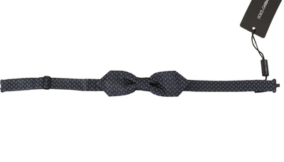 Dolce & Gabbana Blue Gray Polka Dot 100% Silk Neck Papillon Tie In Blue