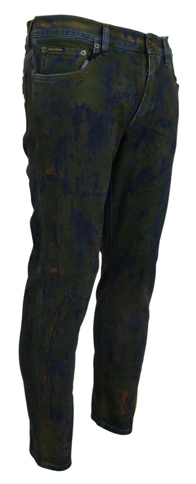 Dolce & Gabbana Blue Green Skinny Cotton Denim Jeans In Green