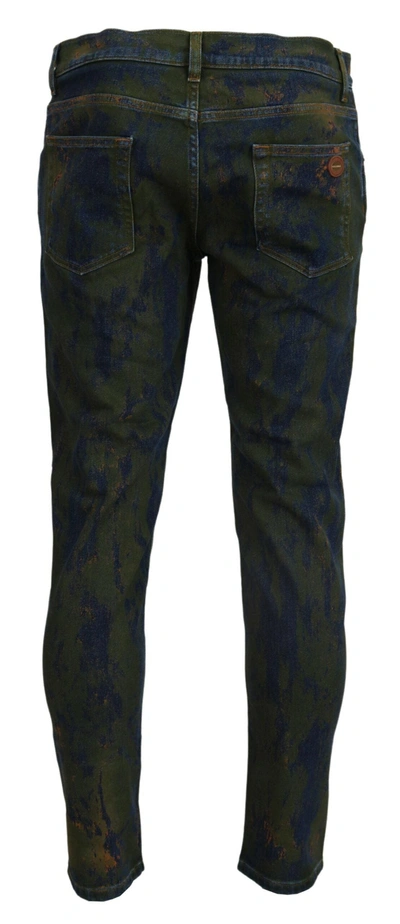 Dolce & Gabbana Blue Green Skinny Cotton Denim Jeans In Green