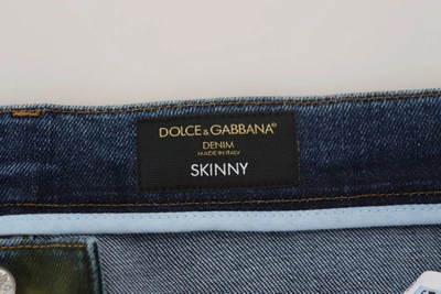 Dolce & Gabbana Blue Green Skinny Cotton Denim Jeans In Green