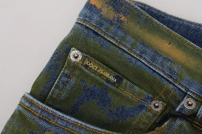 Dolce & Gabbana Blue Green Skinny Cotton Denim Jeans In Green