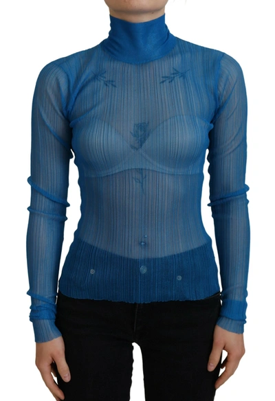 Shop Dolce & Gabbana Elegant Blue Mesh Blouse Women's Top