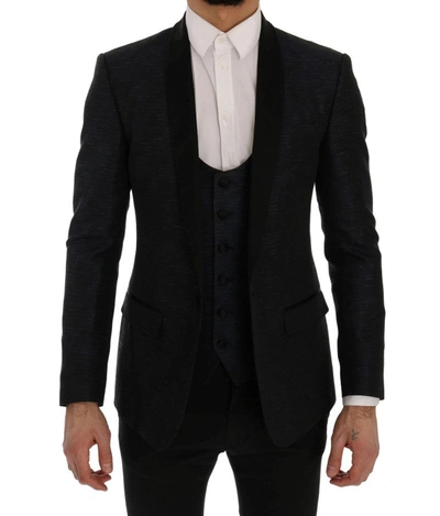 Shop Dolce & Gabbana Elegant Blue &amp; Black Slim Fit Suit Men's Ensemble