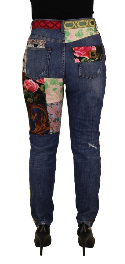 Dolce & Gabbana Blue Patchwork High Waist Denim Jeans In Blue